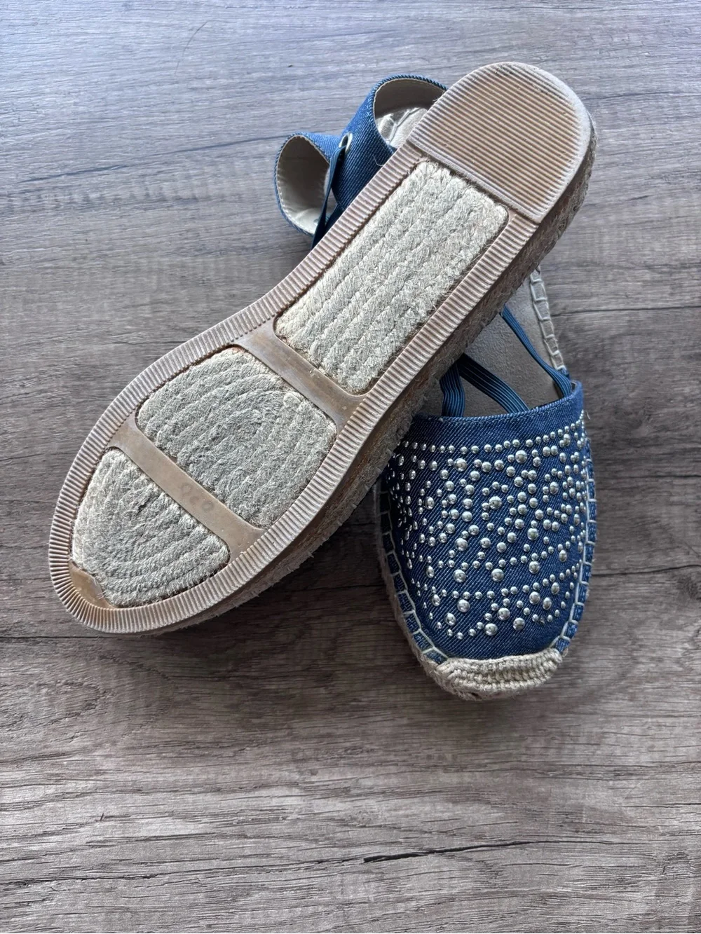 White Mountain Denim Blue Studded Espadrille Sandals - Women